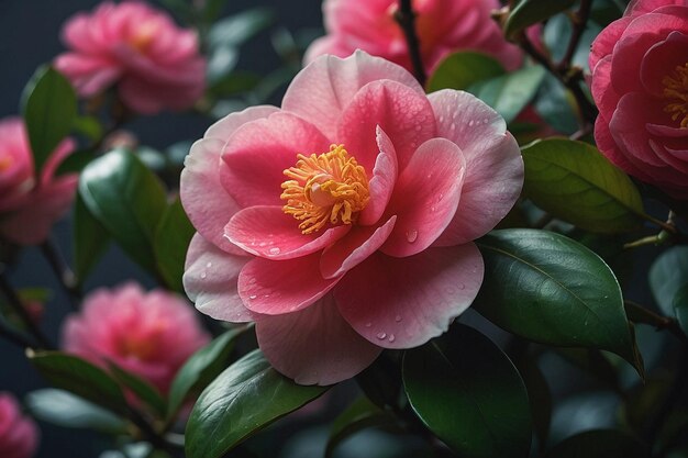 Camellia japonica Flor con una atmósfera soñadora
