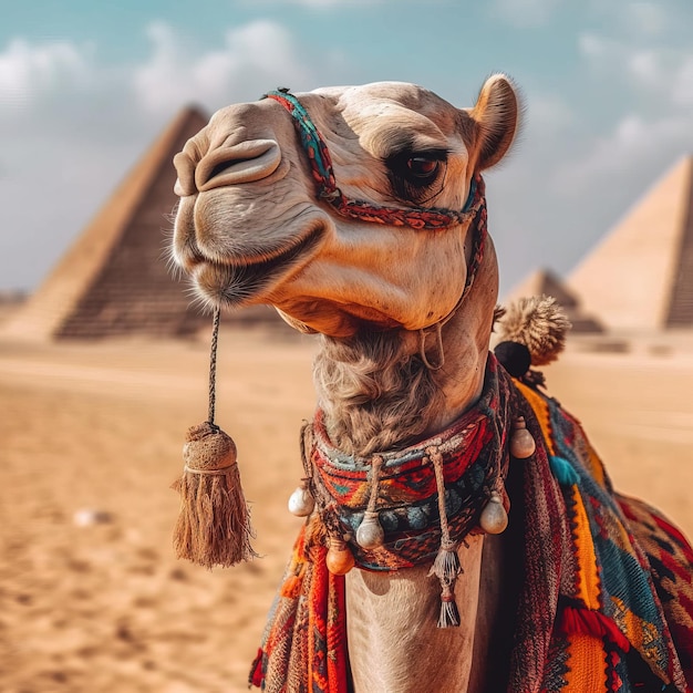 Un camello con cabeza de camello y un camello en el fondo