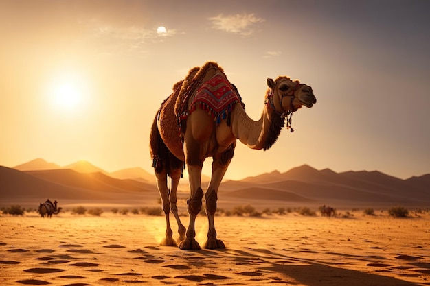 Un camello caminando por un desierto a generativo