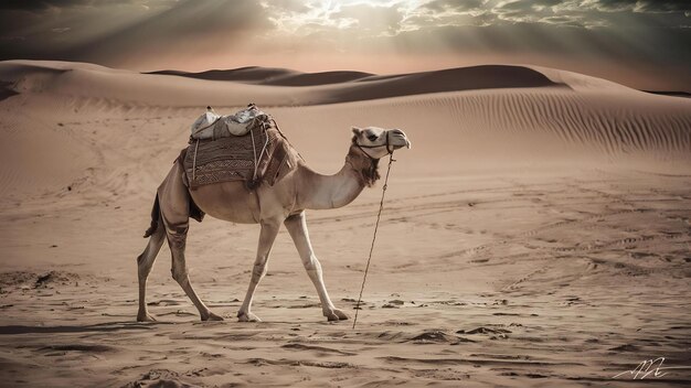 Camello caminando en el desierto del Sáhara en Marruecos