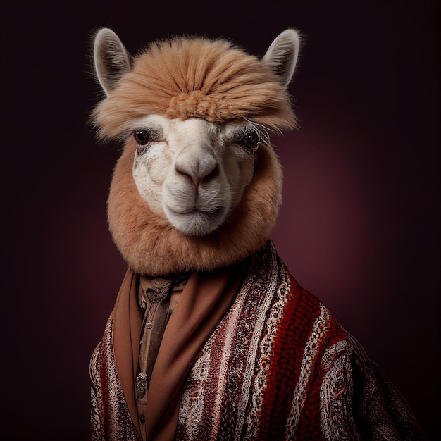 Un camello con una chaqueta que dice "alpaca".