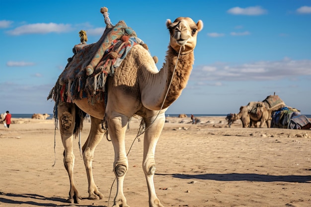 Camello con correa para turistas en Egipto IA generativa