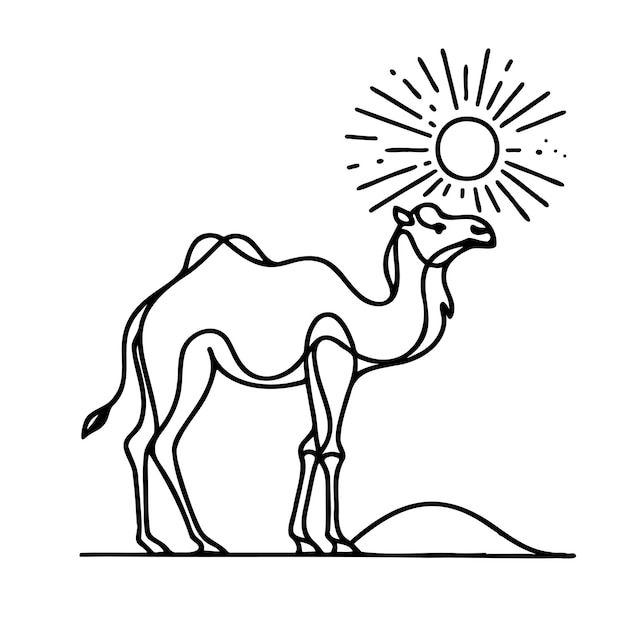 Un camello está de pie en el desierto con el sol brillando sobre él