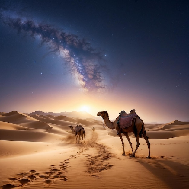 Foto camello en el fondo de la noche cielo estrellado generativo ai