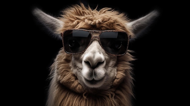 un camello con gafas de sol con fondo negro