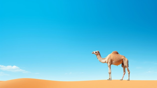 Un camello de pie en el medio de un arte vectorial del desierto