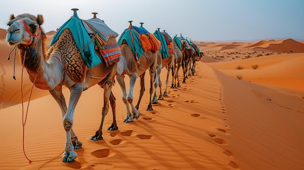 Camellos en la caravana del desierto del Sáhara de Marruecos