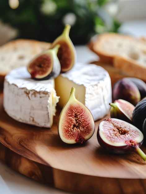 Camembert servido con pan y higos foto de comida de primer plano queso brie suave