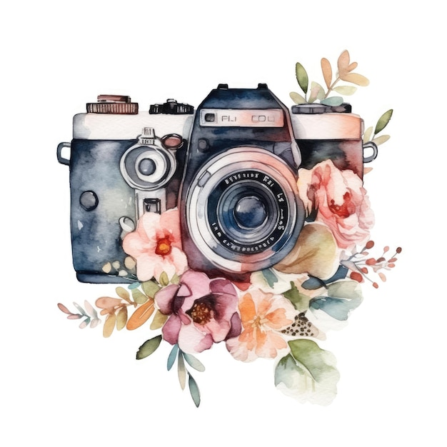 Câmera aquarela retrô vintage perfeita para logotipo de fotografia Ilustração em aquarela