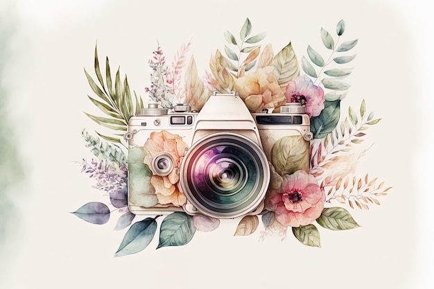 Câmera aquarela retrô vintage perfeita para logotipo de fotografia