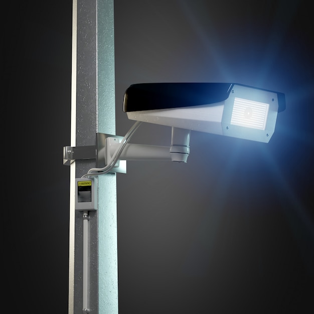 Câmera de cctv de segurança de rua isolada na renderização em 3d