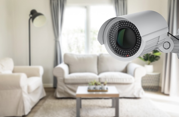 Câmera de segurança com renderização 3D ou câmera CCTV em casa