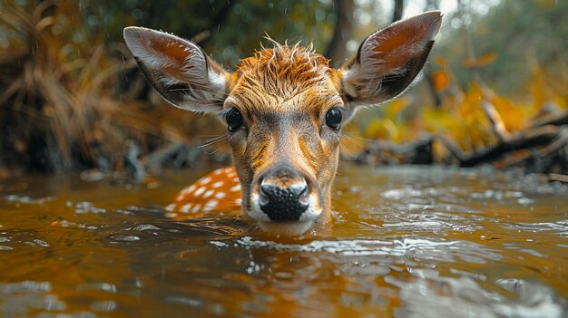 Foto câmera de vida selvagem capturando um animal raro bebendo de um rio prístino para o dia mundial da vida selvagem