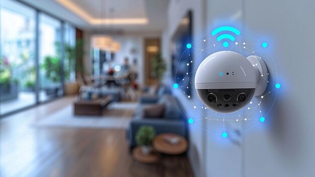 Câmera de vigilância Wi-Fi moderna no interior da casa inteligente