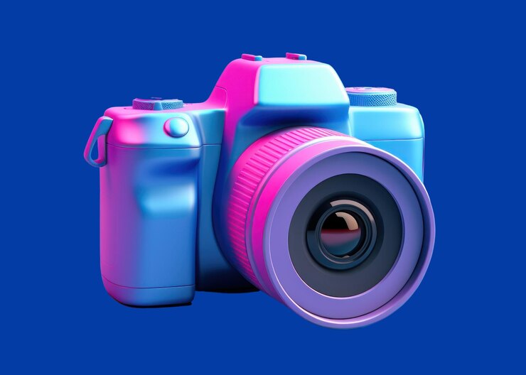 Foto câmera digital colorida em azul