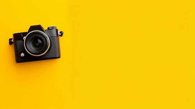 Câmera do Dia Mundial da Fotografia isolada em amarelo Generative Ai