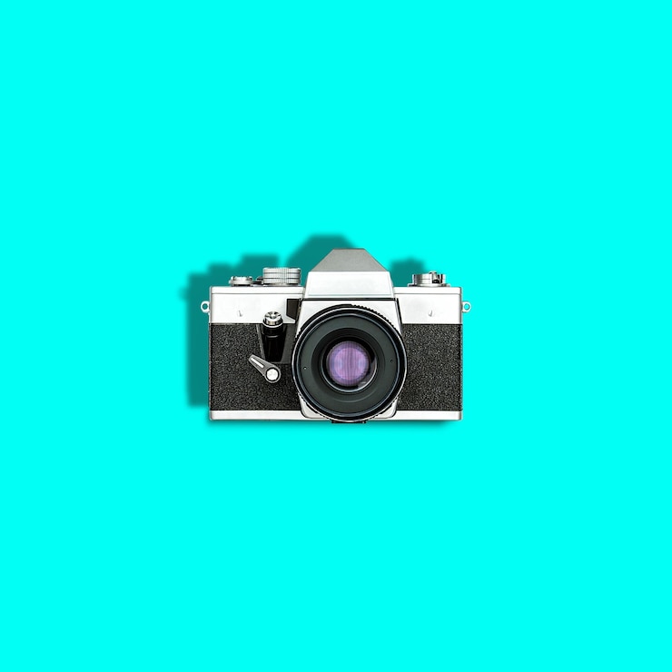 Foto câmera fotográfica vintage em planta plana
