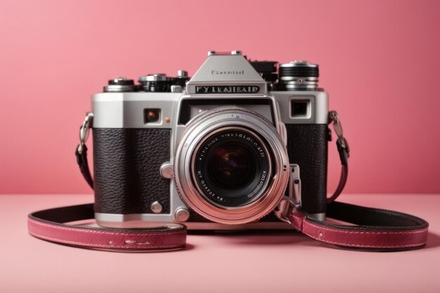 Foto câmera gerada por ia em fundo rosa estereótipo estilo de fotografia