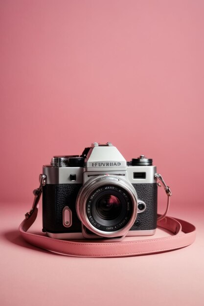Foto câmera gerada por ia em fundo rosa estereótipo estilo de fotografia
