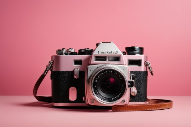 Foto câmera gerada por ia em fundo rosa estereótipo estilo de fotografia