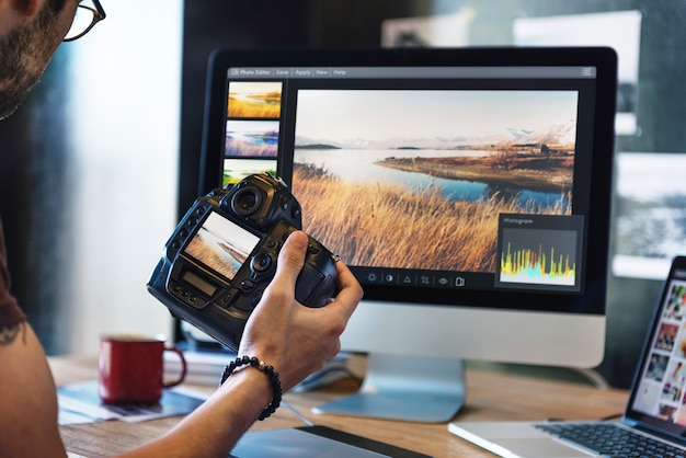 Camera PhotoGraphy Photographer Working Checking Concept