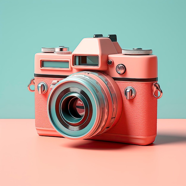 Câmera rosa em estilo retro com fundo pastel