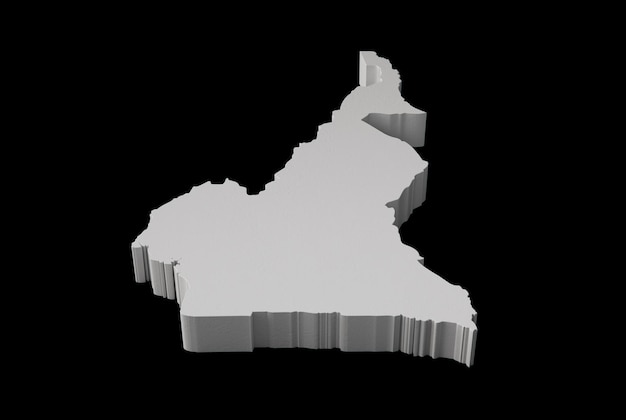 Camerún Mapa 3D Geografía Cartografía y topología Ilustración 3D en blanco y negro