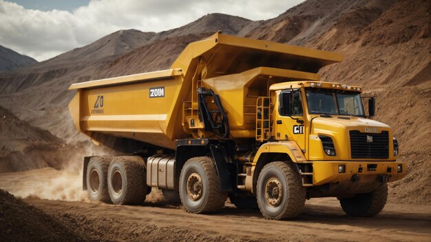 camião de descarga de carga de trabalho de rocha e materiais no local de mineração