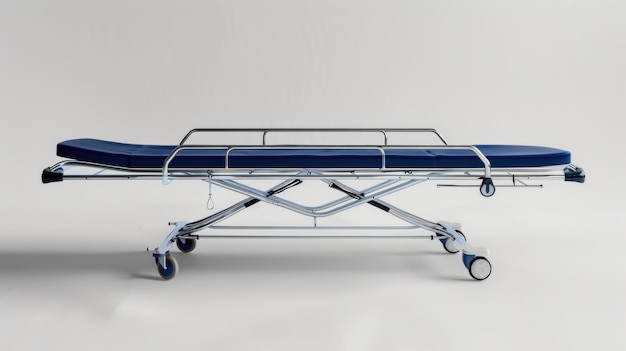 Una camilla azul colocada en una mesa de metal adecuada para el concepto médico y de emergencia