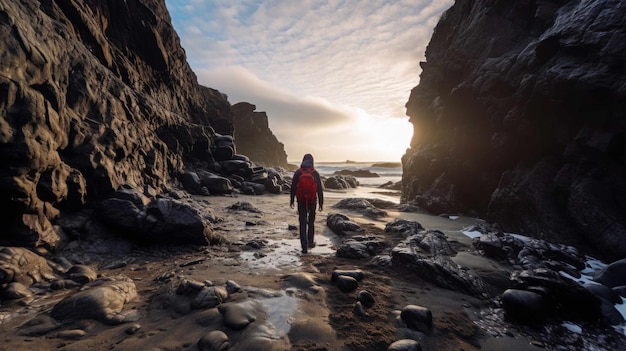 Foto caminando por un camino rocoso cerca del océano