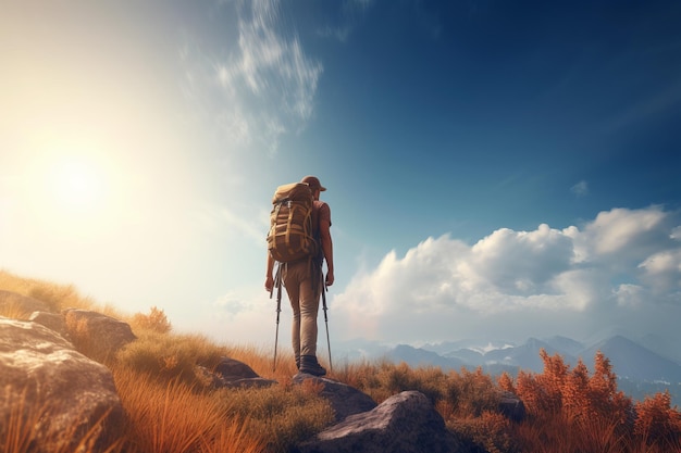 Caminante va cielo montañas Generar Ai