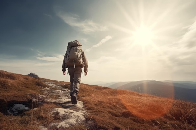 Caminante va contra el cielo y el sol IA generativa