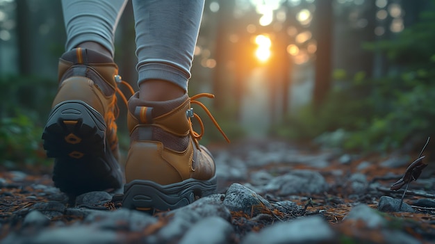 Caminantes en un sendero de montaña al atardecer