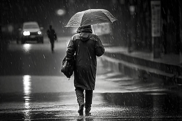 Caminar bajo la lluvia Personas con paraguas generados por IA