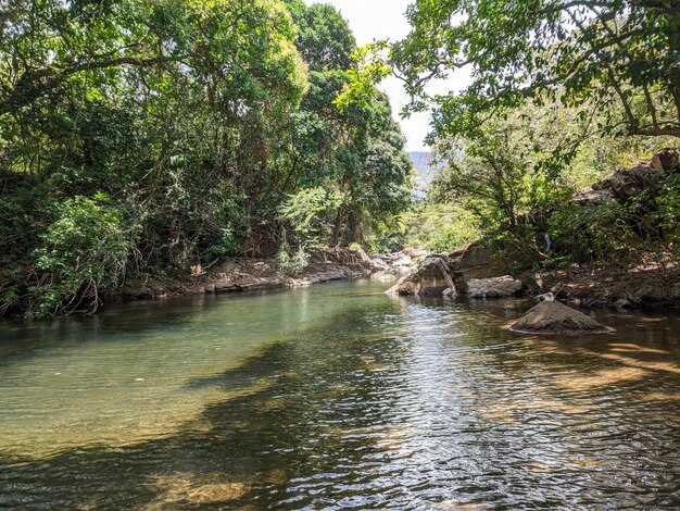 Caminar en las montañas junto a un río