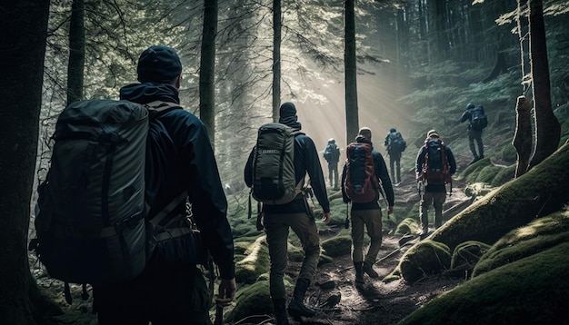 Caminata grupal en el bosque IA generativa