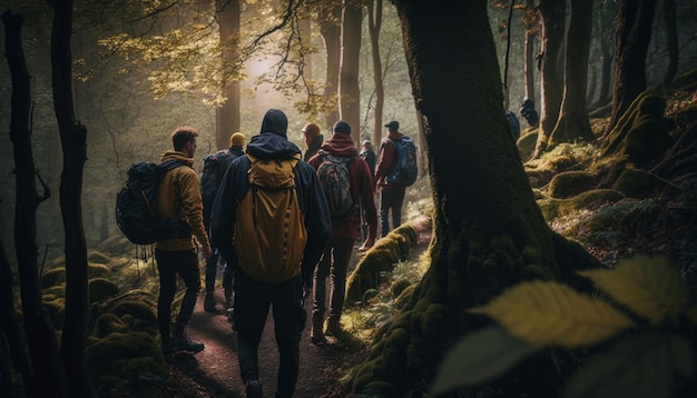 Caminata grupal en el bosque IA generativa