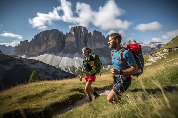 Foto caminatas y carreras por senderos en las dolomitas, italia