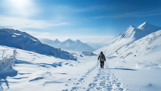 Caminhada em montanhas nevadas