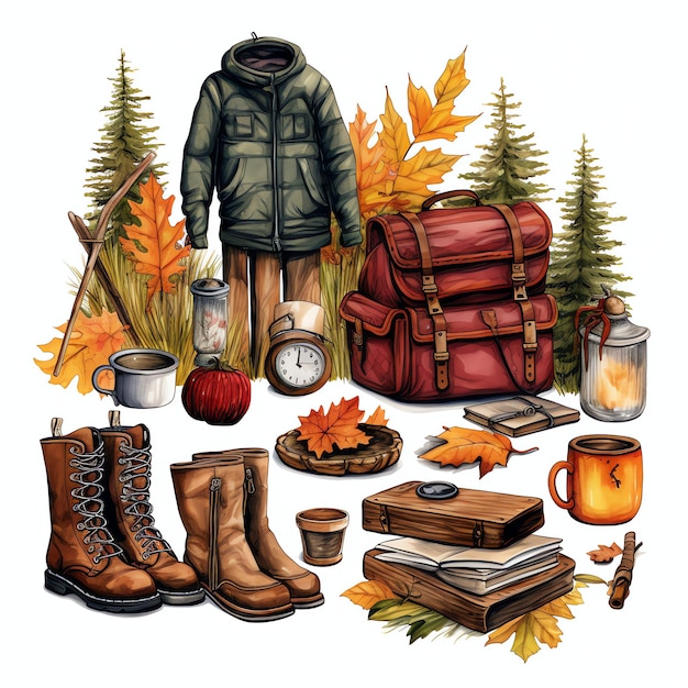 caminhadas outono outono aquarela ilustração