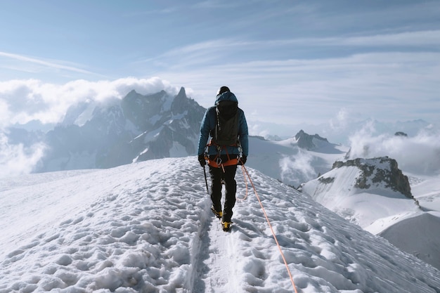 Caminhante que sobe os Alpes de Chamonix, na França