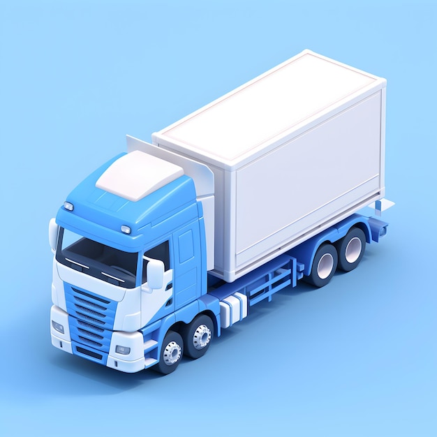 caminhão amtrican isométrico cores azuis fundo absolutamente branco