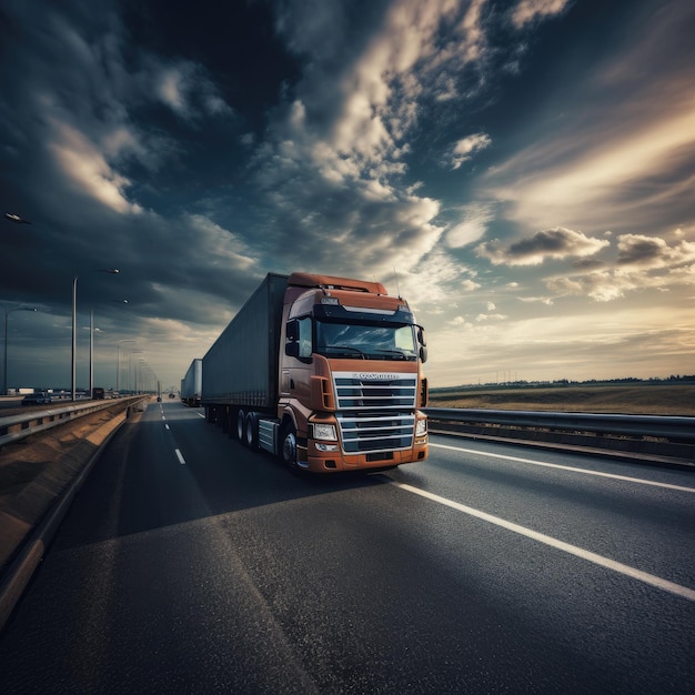 Foto caminhão com contentor no transporte rodoviário de mercadorias generativo ai