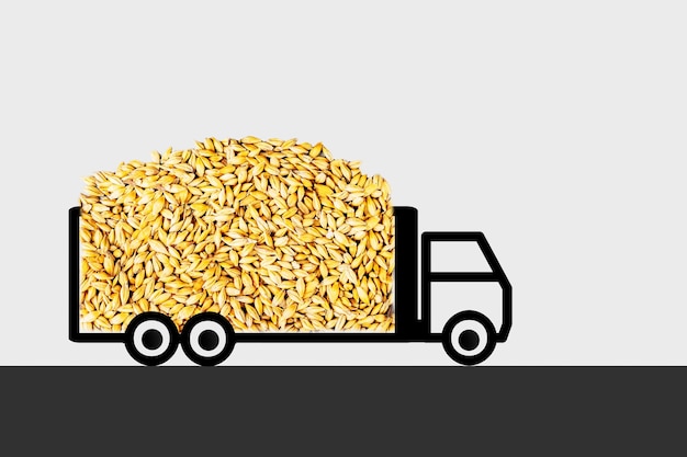 Foto caminhão com grãos na ilustração gráfica da estrada