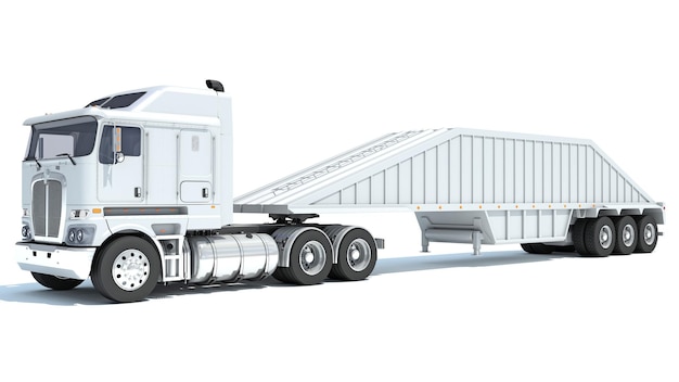 Caminhão com trailers de descarga de fundo em 3D em fundo branco