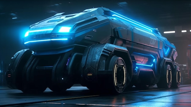 Caminhão cyberpunk futurista de ficção científica