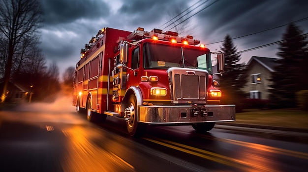 Caminhão de bombeiros correndo para o local da emergência