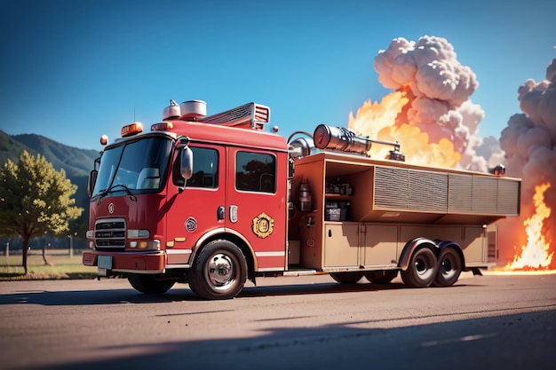 Caminhão de Bombeiros Vermelho Controle de Prevenção de Incêndio Desastre Veículo Especial Papel de Parede Ilustração de fundo