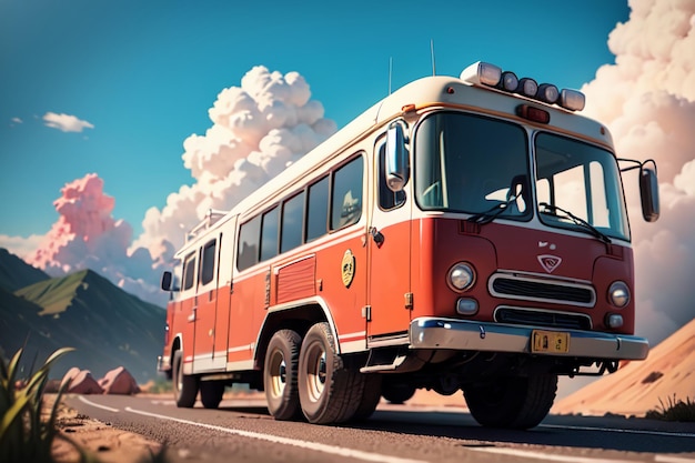 Caminhão de Bombeiros Vermelho Controle de Prevenção de Incêndio Desastre Veículo Especial Papel de Parede Ilustração de fundo