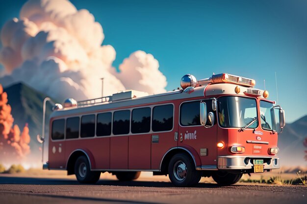 Caminhão de Bombeiros Vermelho Controle de Prevenção de Incêndio Desastre Veículo Especial Papel de Parede Ilustração de fundo